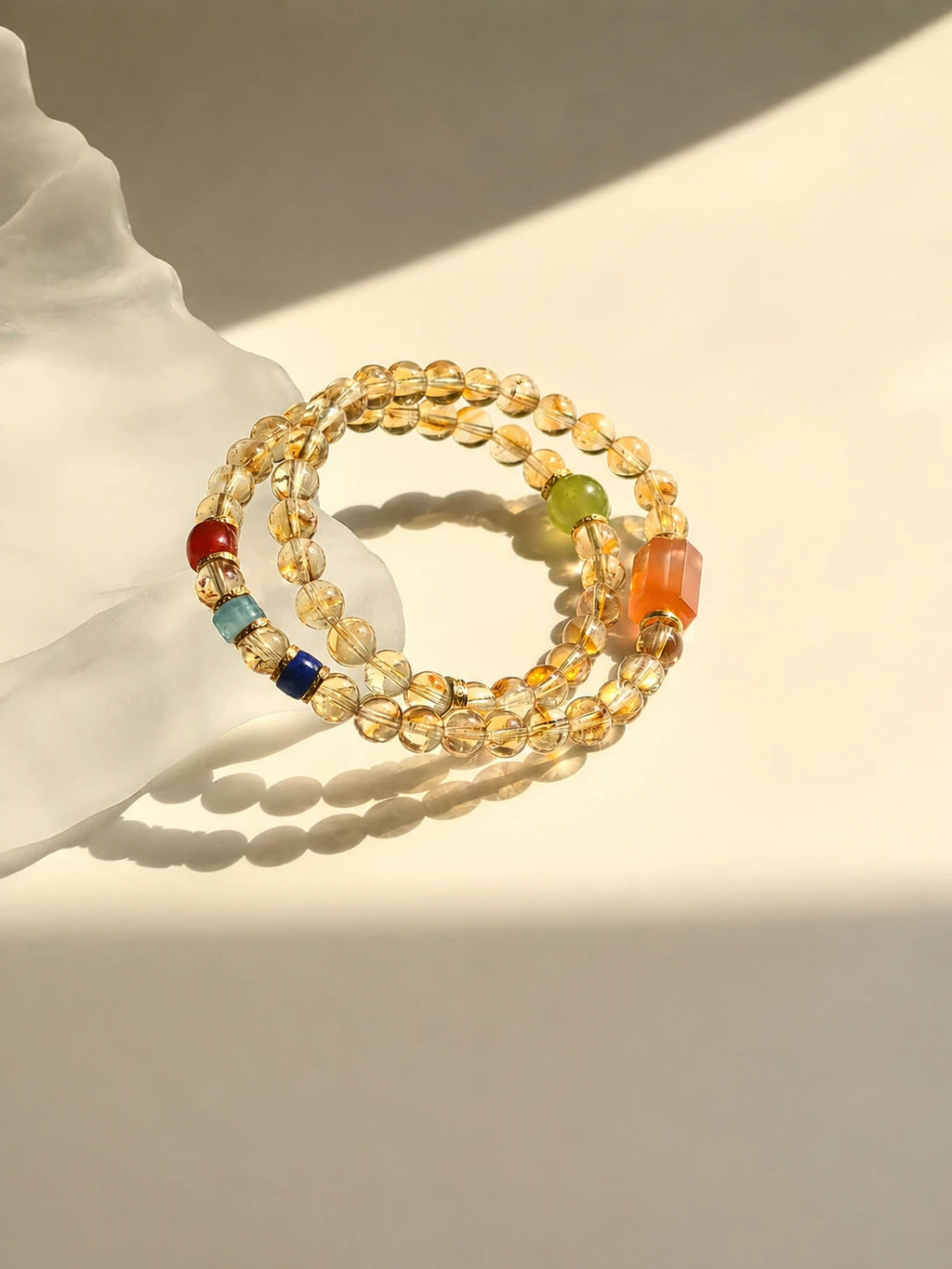 Citrine Double Wrap Crystal Bracelet with Minimalist Sun Shadow Effect