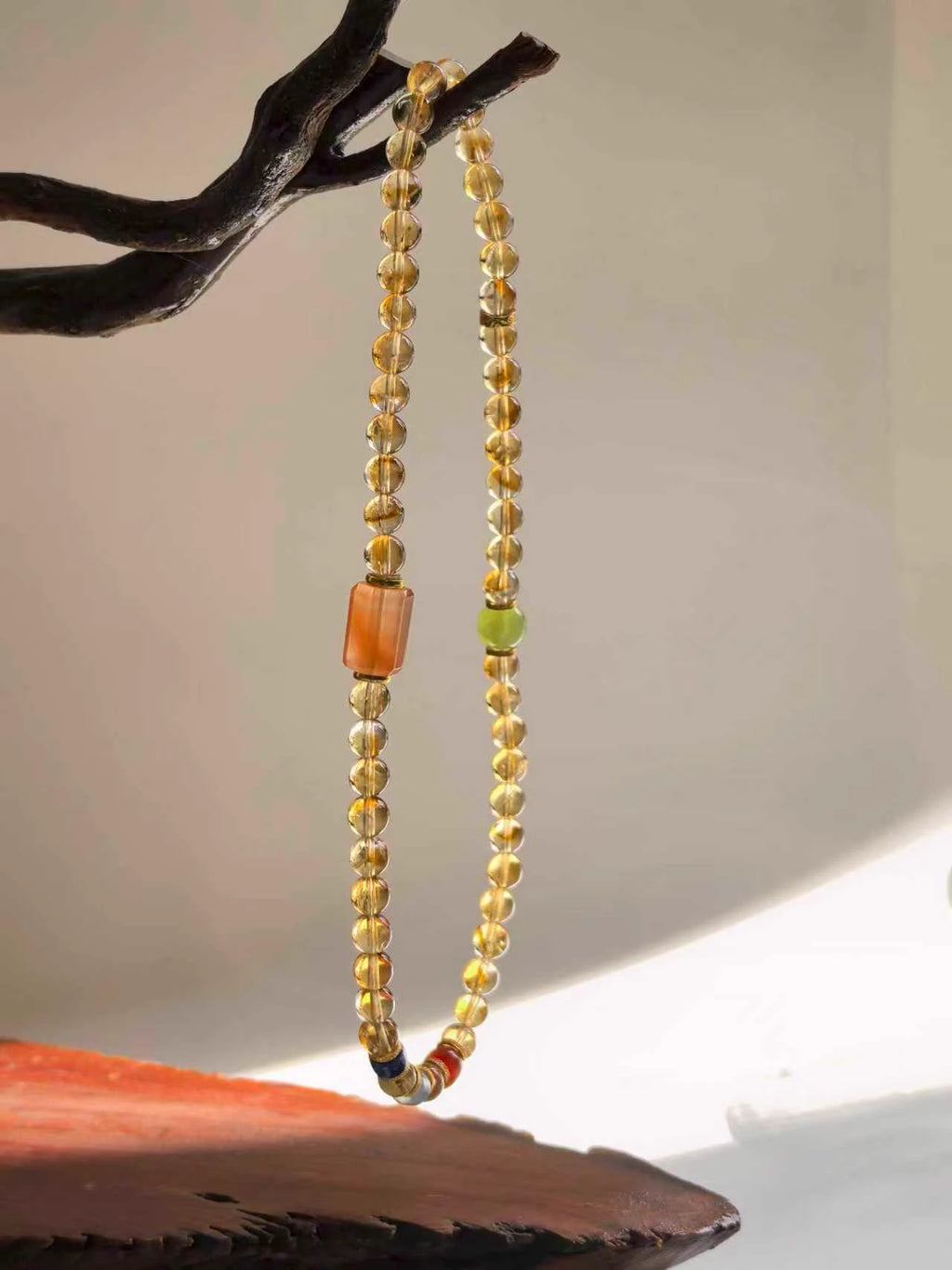 Natural Citrine Wrap Bracelet with Jade Aquamarine Lapis and Red Agate Accents