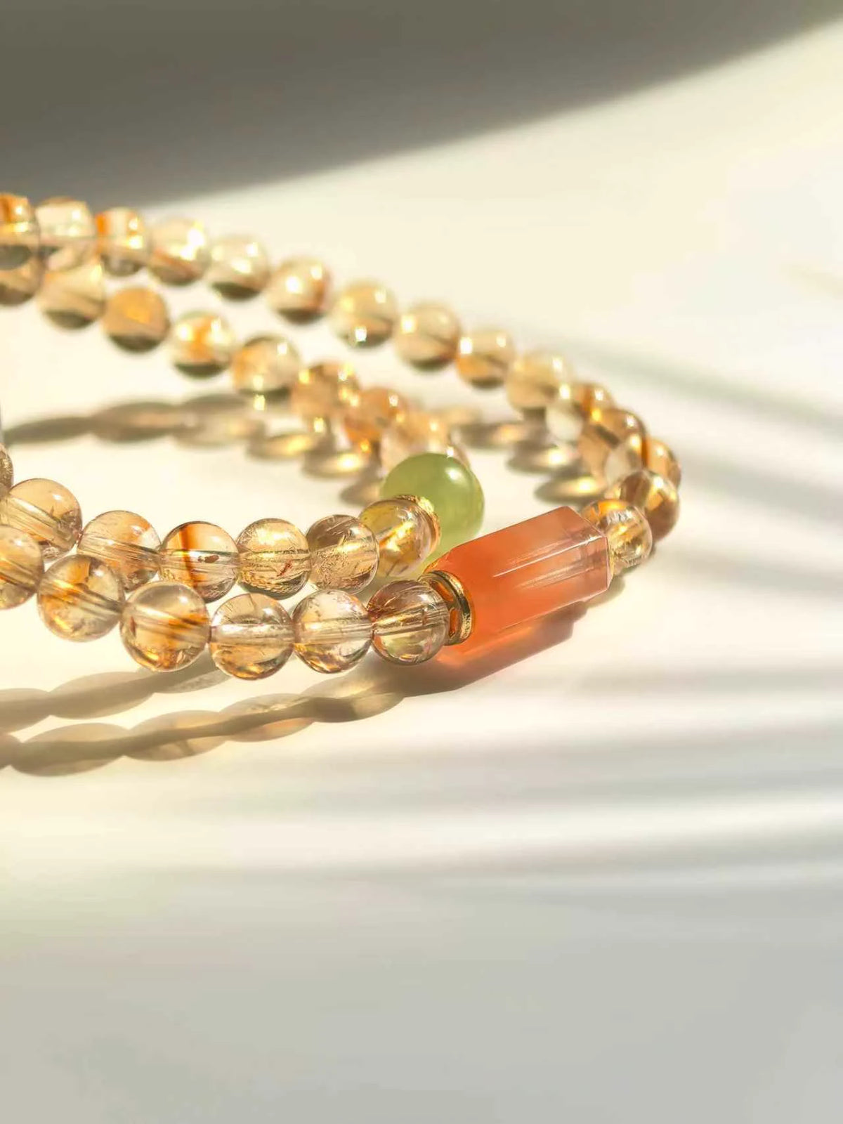 Stacked Layered Look Beaded Bracelet Made of Luminous Yellow Citrine Stones