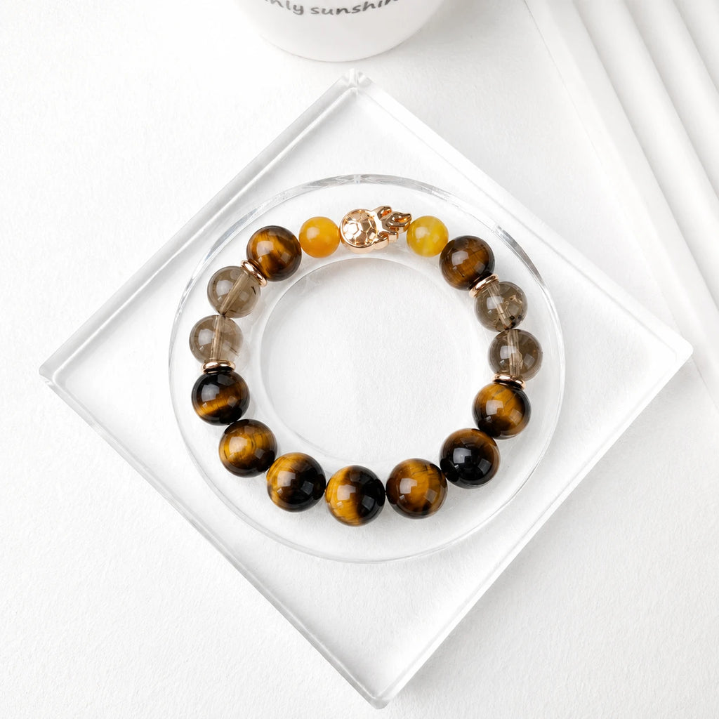 Men's Tiger Eye and Smoky Quartz Fire Charm Bracelet Model BAC1661 by VERIDIA
