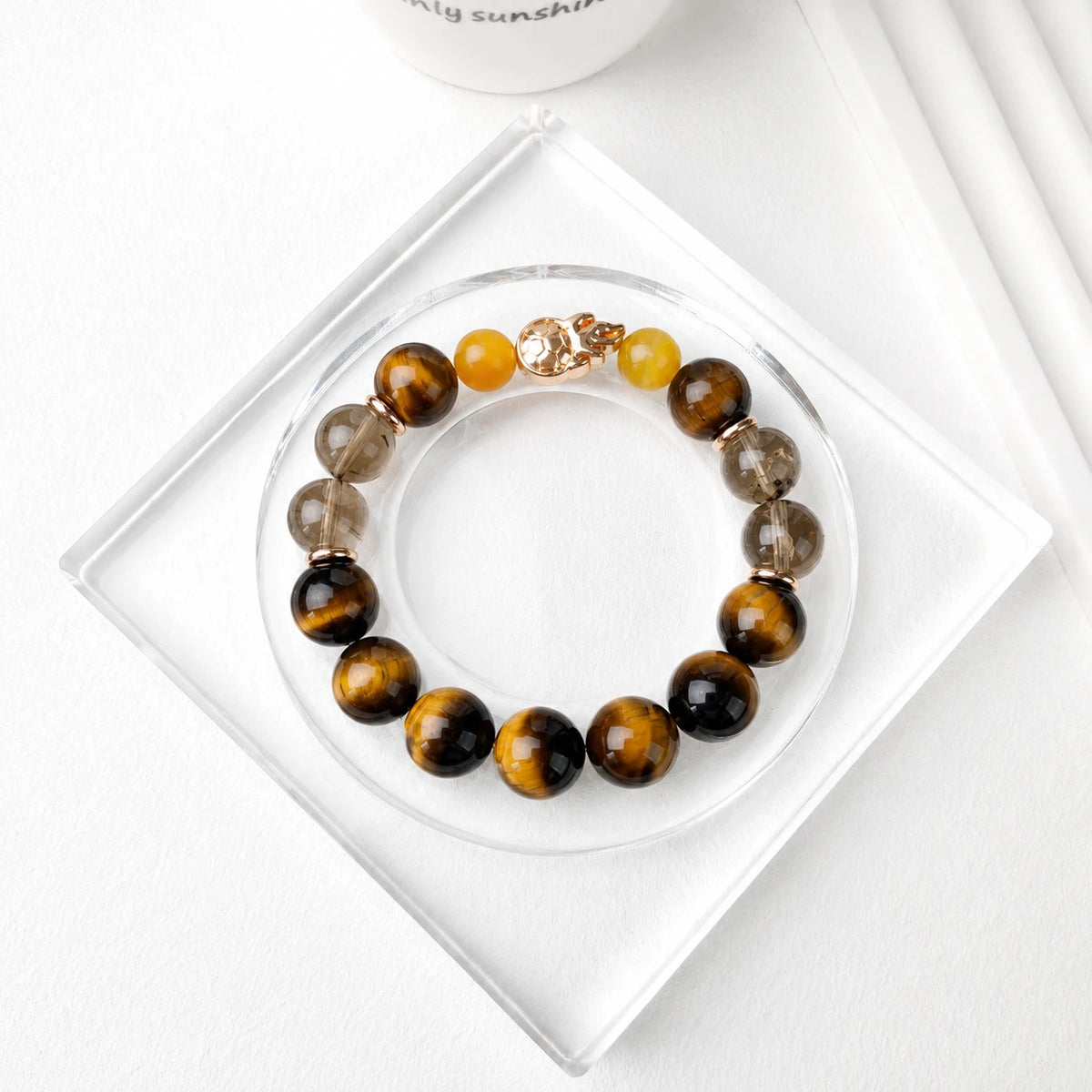 Men's Tiger Eye and Smoky Quartz Fire Charm Bracelet Model BAC1661 by VERIDIA