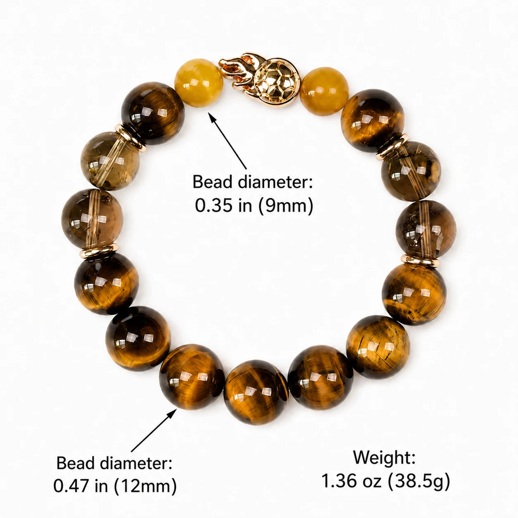 Natural Tiger Eye and Translucent Smoky Quartz Beaded Bracelet for Men