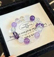 Size guide for the purple crystal bracelet showing main beads starting at approximately 0.47 inch or 12 mm