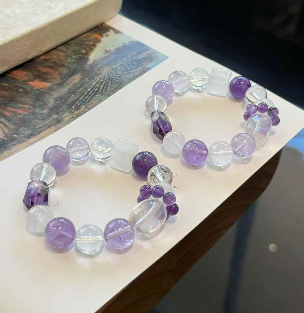 Veridia purple mixed-crystal bracelet with Amethyst, Lavender Amethyst, Clear Quartz and white crystal accents