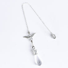 Close-up of the silver-tone angel-wing centerpiece, crystal beads and connecting hardware