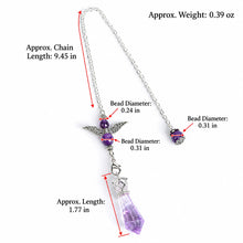 Clear Quartz faceted crystal point with decorative silver-tone cap and angel-wing pendulum design