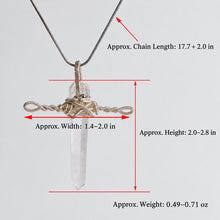 Clear Quartz sword-inspired pendant necklace styled with a simple everyday outfit for scale