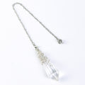 Crystal pendulum size guide showing an approx. 7.48 in chain, 2.05 in crystal length and 0.71 oz weight