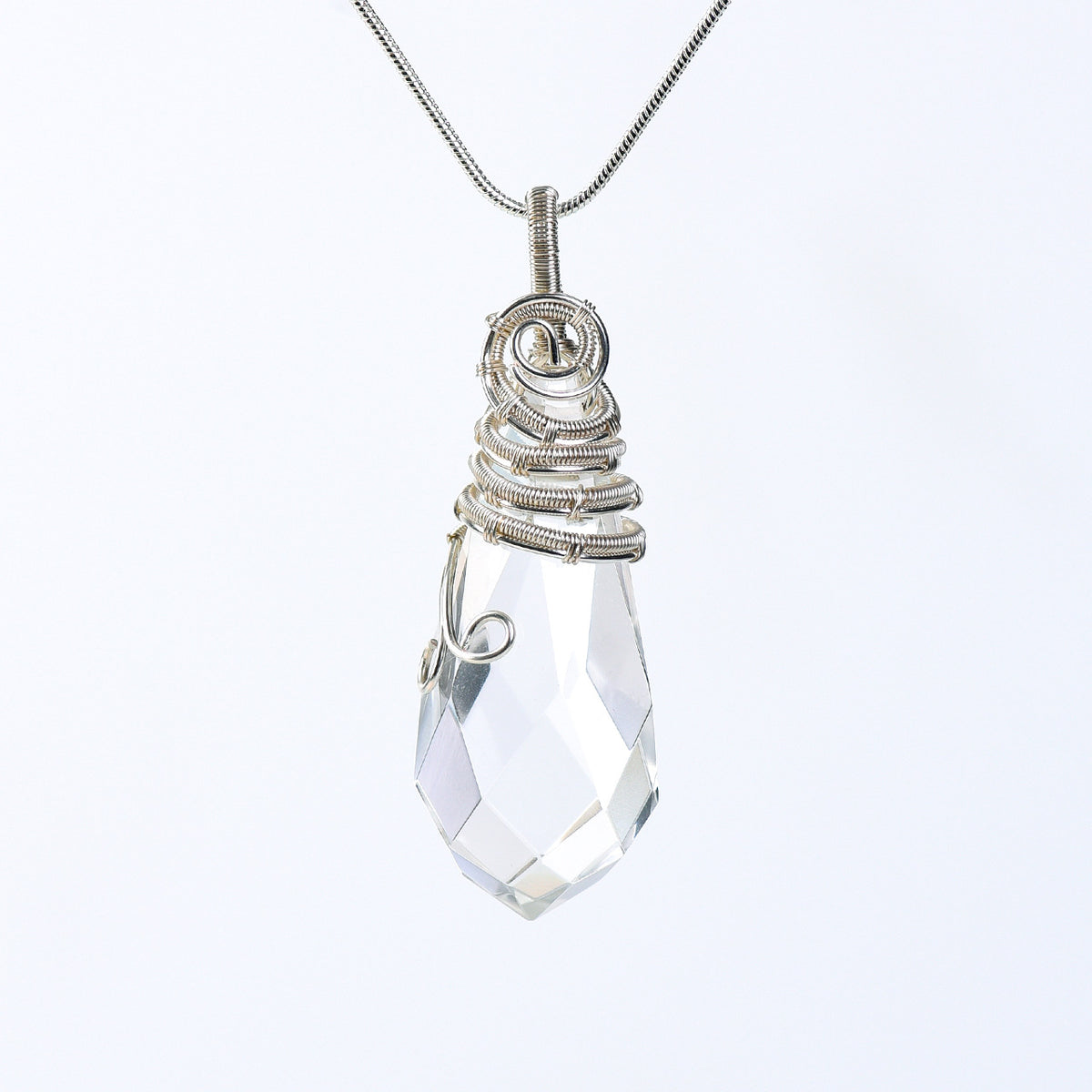 Clear Quartz, Citrine, Amethyst, Smoky Quartz and Rose Quartz wire-wrapped pendant necklace variants shown together