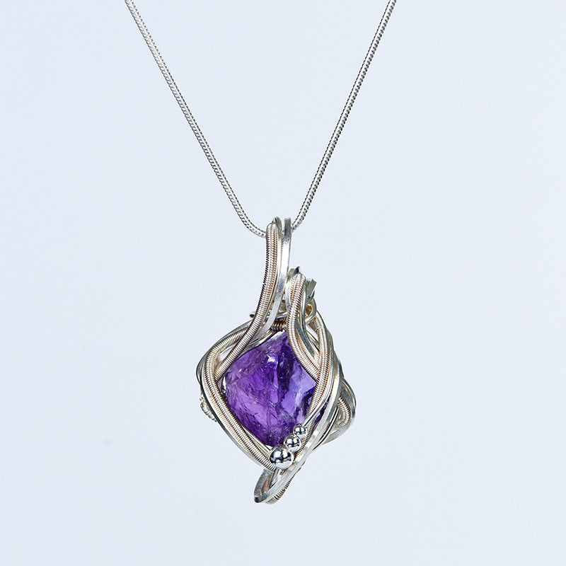 Amethyst, Citrine, Rose Quartz and Herkimer-style crystal pendant necklace variants shown together