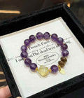 Veridia Purple Rabbit Hair Quartz bracelet with Brazilian Citrine centerpiece, Agarwood beads and gold-tone charm details