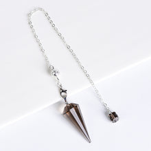 Six 12-facet crystal pendulum variants including Clear Quartz, Rose Quartz, Amethyst, Citrine, Smoky Quartz and Labradorite