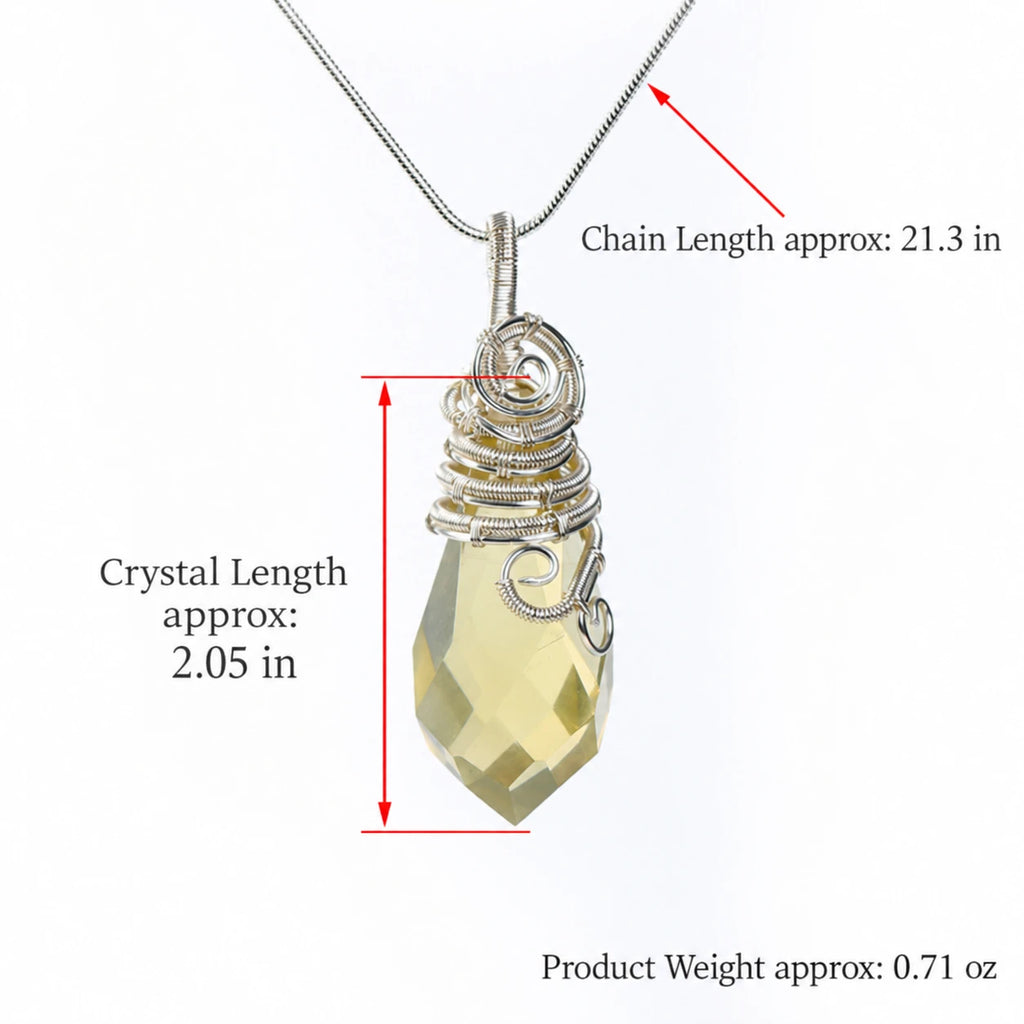 Smoky Quartz pendant with close-up handmade spiral wire wrapping and geometric faceted stone