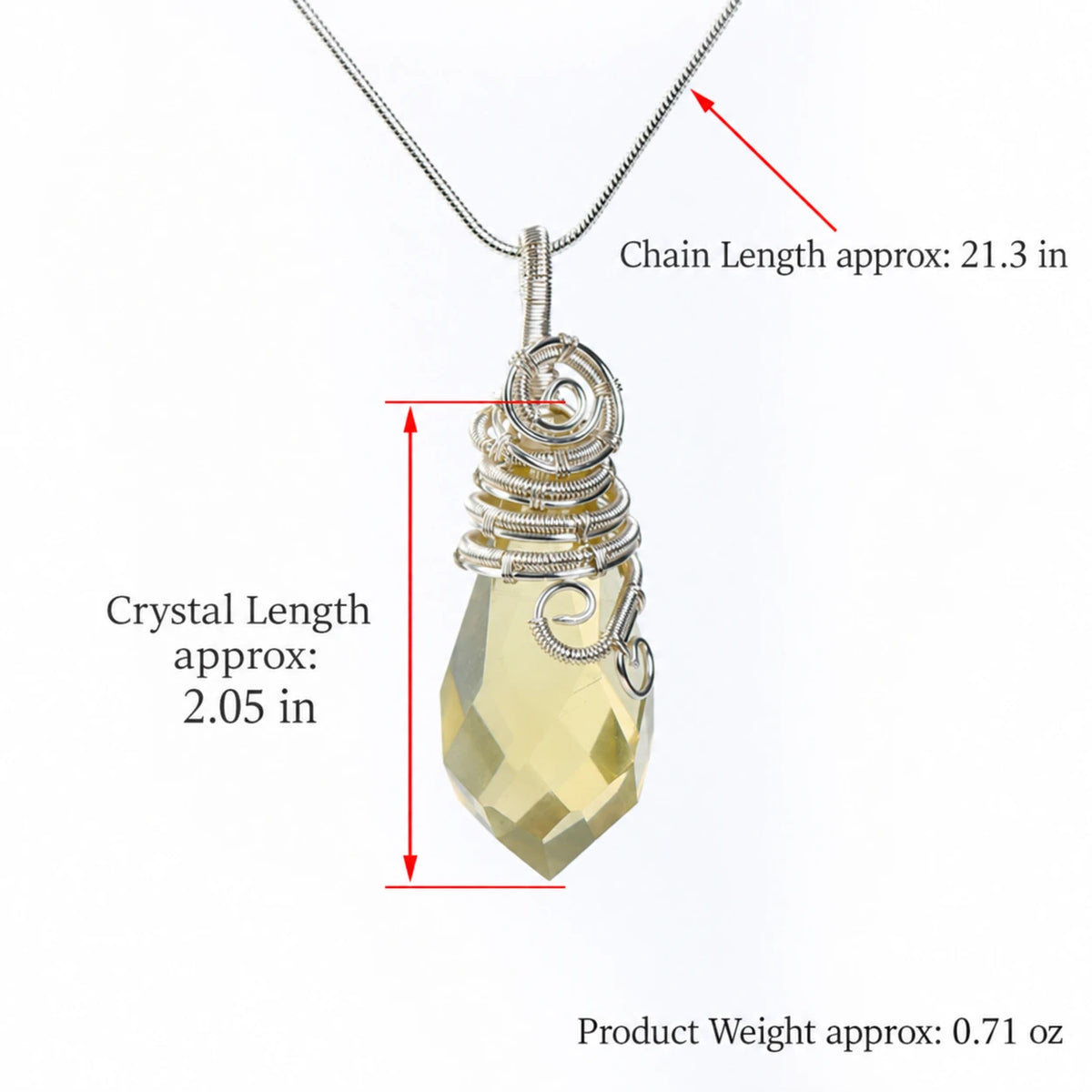 Smoky Quartz pendant with close-up handmade spiral wire wrapping and geometric faceted stone