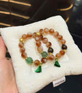 Veridia Yellow Tower Crystal bracelet with Green Strawberry Quartz, Agarwood and green tassel
