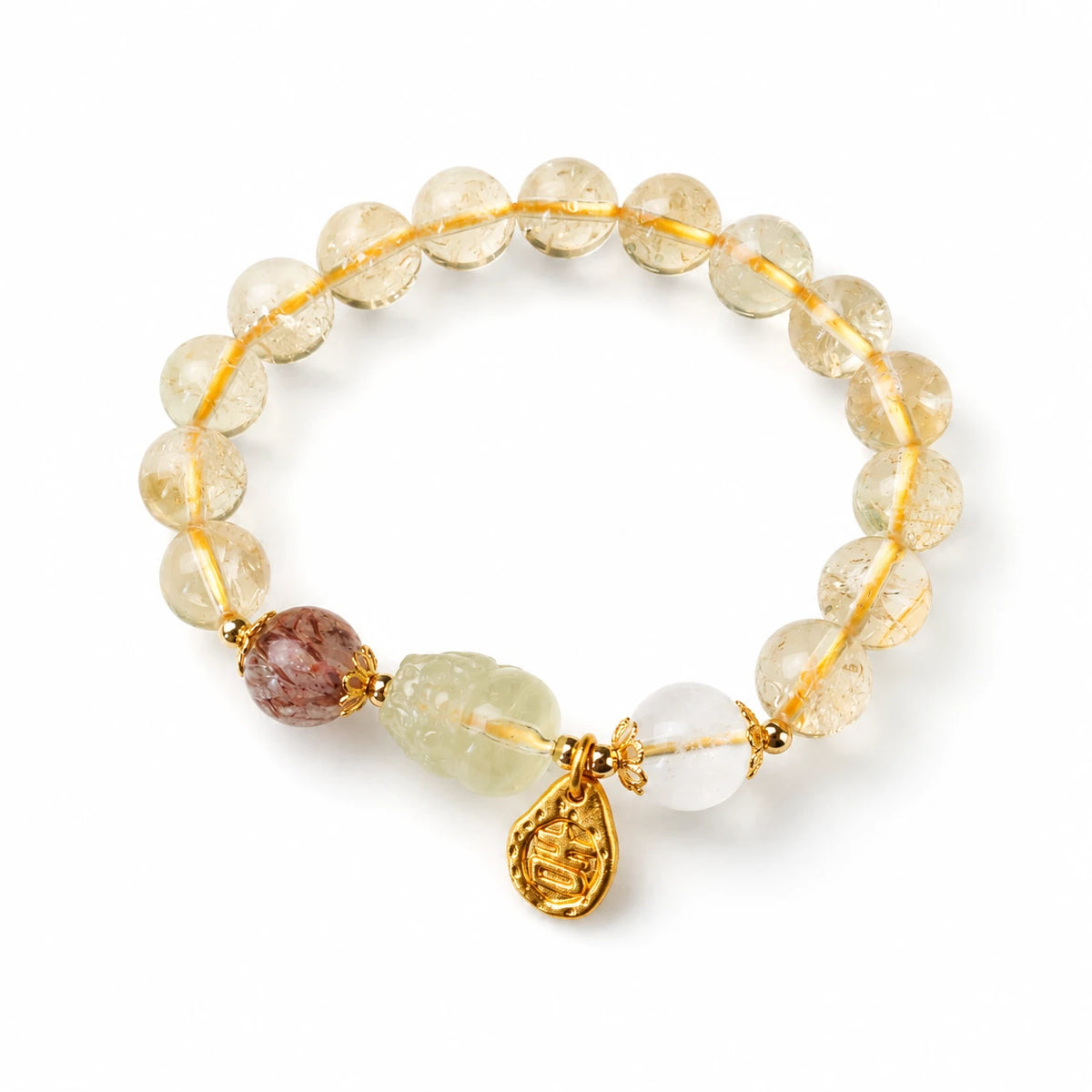 Yellow Tower Crystal and Citrine Pixiu Bracelet Style BAC1656 on White Background
