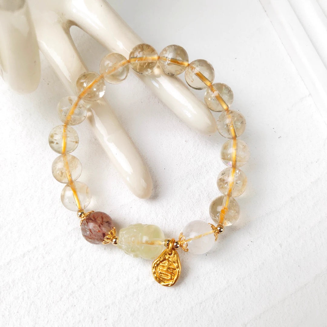 9.5mm Yellow Tower Crystal Beads Stretch Bracelet with Gold Tone Alloy Hardware