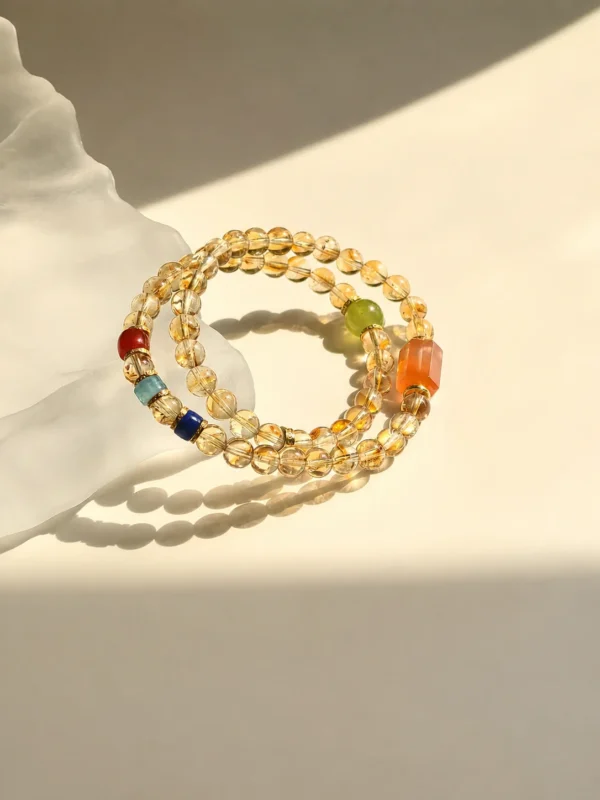 citrine-double-wrap-bracelet-crystal-translucency Citrine Double Wrap Crystal Bracelet with Minimalist Sun Shadow Effect