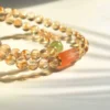 citrine-double-wrap-bracelet-red-agate-accent Stacked Layered Look Beaded Bracelet Made of Luminous Yellow Citrine Stones