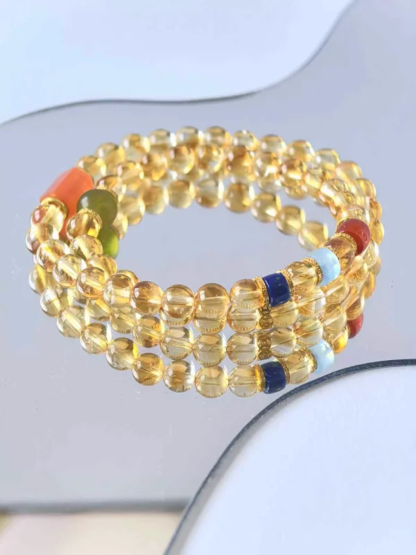 citrine-double-wrap-bracelet-triple-row-view Abundance and Optimism Attracting Citrine Quartz Multi Stone Energy Bracelet