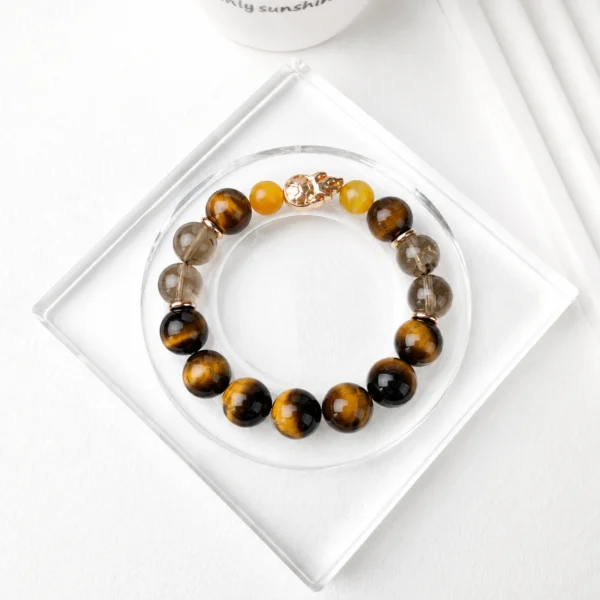 Men's Tiger Eye and Smoky Quartz Fire Charm Bracelet Model BAC1661 by VERIDIA