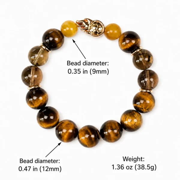 Natural Tiger Eye and Translucent Smoky Quartz Beaded Bracelet for Men