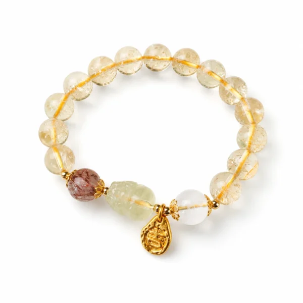 Yellow Tower Crystal and Citrine Pixiu Bracelet Style BAC1656 on White Background